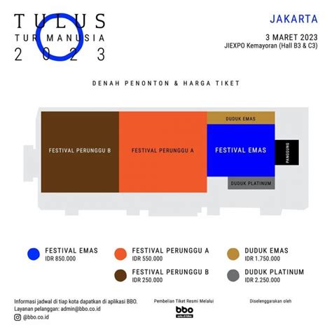 Harga undang tulus  Expo Indonesia Jaya sudah mengumumkan bahwa Tulus akan tampil di 11 kota, yang dimulai pada 1 Februari hingga 3 Maret 2023